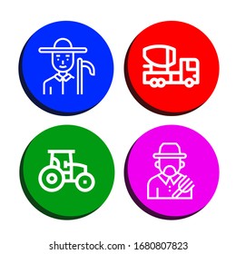 tractor icon set. Collection of Farmer, Mixer truck, Tractor icons