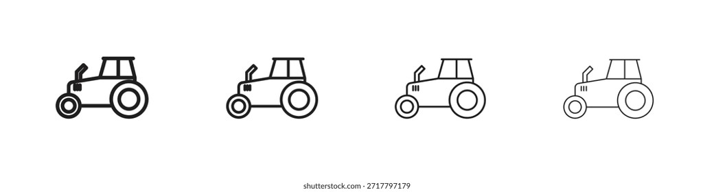 Conjunto de iconos de tractor. Una colección de simples iconos negros de trazos finos