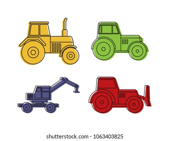 Tractor icon set. Color outline set of tractor vector icons for web design isolated on white background