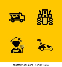 tractor icon set. dumper, farmer and lawnmower vector icon for graphic design and web