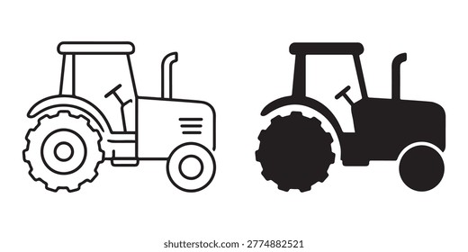 Tractor icon set with farm vehicles and agriculture equipment for farming, rural industry, agriculture apps, and equipment-related design projects.