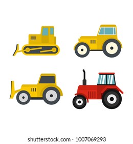 Tractor icon set. Flat set of tractor vector icons for web design isolated on white background