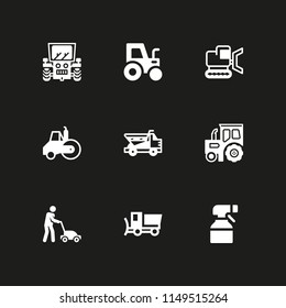 tractor icon set. road roller, bulldozer and tractor vector icon for graphic design and web