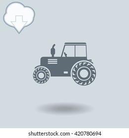 Tractor icon with shadow. Cloud of download with arrow.