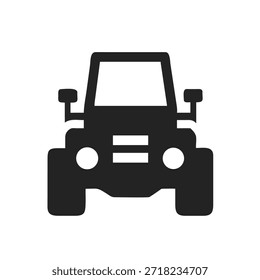 Vista frontal de la silueta del icono del tractor. Logo de Vector negro de un vehículo agrícola. Ilustración aislada sobre fondo blanco