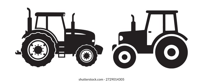 Conjunto de Vector de silueta de icono de tractor, icono que representa la agricultura, el cultivo, el transporte rural y la maquinaria pesada