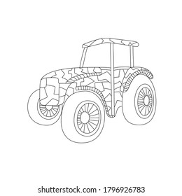 Traktorsymbol. Einfaches Zeilenelement Tractor Symbol für Vorlagen, Webdesign und Infografiken. Farbbuch für Erwachsene und Kinder. Vektorgrafik auf weißem Hintergrund.