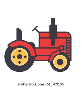 Tractor icon symbol: retro agriculture, agronomy, harvest, farmer, farming. Editable strokes. Flat design line vector illustration concept. Image isolated on white background

