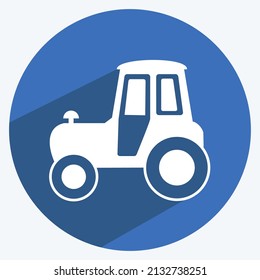 Tractor Icon in trendy long shadow style isolated on soft blue background