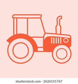 Tractor icon. Vector illustration of agricultural machinery on a pink background.