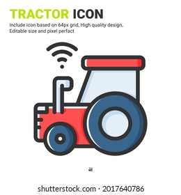 Tractor icon vector with outline color style isolated on white background. Vector illustration machine sign symbol icon concept for digital farming, ui, ux, business, agriculture, apps and all project