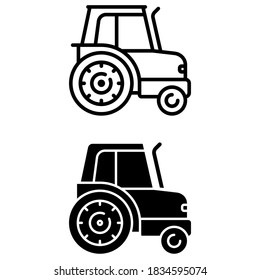 Juego de vectores de icono de tractores. colección de signos de ilustraciones agrícolas. símbolo del vehículo.