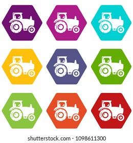 Tractor icons 9 set coloful isolated on white for web