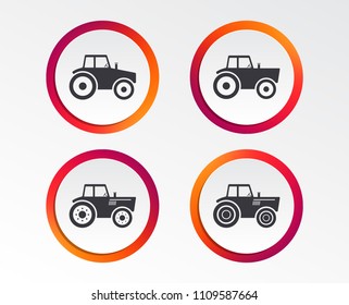 Tractor icons. Agricultural industry transport symbols. Infographic design buttons. Circle templates. Vector