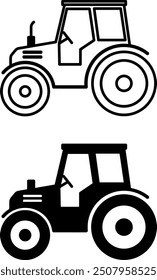 Tractor Icons. Black and White Vector Icons. Agricultural Machinery. Transport and Farm Concept