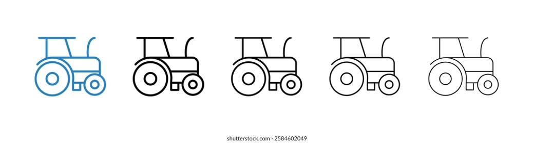 Tractor icons in five different stroke sizes