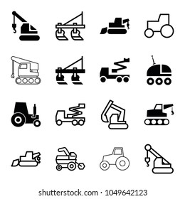 Tractor icons. set of 16 editable filled and outline tractor icons such as tractor, excavator