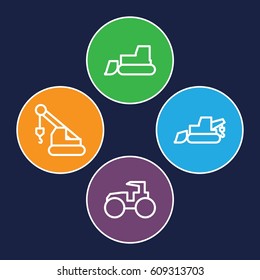 Tractor icons set. set of 4 tractor outline icons such as excavator, tractor