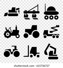 Tractor icons set. set of 9 tractor filled icons such as tractor, excavator