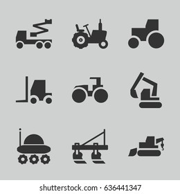 Tractor icons set. set of 9 tractor filled icons such as tractor, excavator