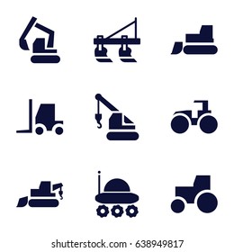Tractor icons set. set of 9 tractor filled icons such as tractor, excavator