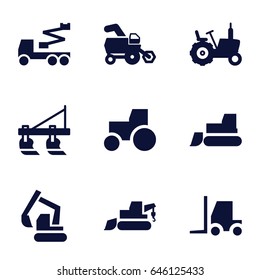 Tractor icons set. set of 9 tractor filled icons such as tractor, excavator