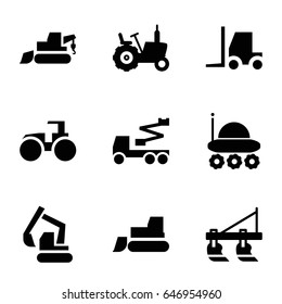Tractor icons set. set of 9 tractor filled icons such as tractor, excavator