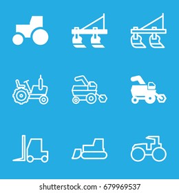 Tractor icons set. set of 9 tractor filled and outline icons such as