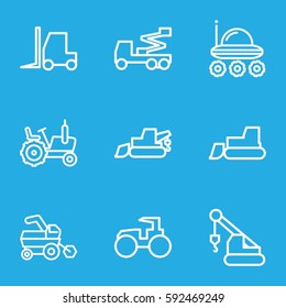 tractor icons set. Set of 9 tractor outline icons such as tractor, excavator