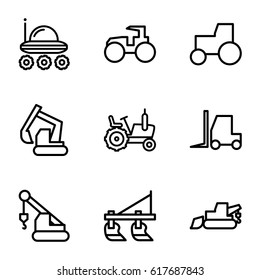 Tractor icons set. set of 9 tractor outline icons such as tractor, excavator