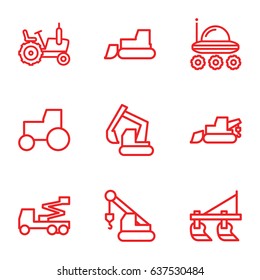 Tractor icons set. set of 9 tractor outline icons such as tractor, excavator