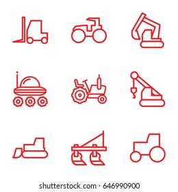 Tractor icons set. set of 9 tractor outline icons such as tractor, excavator