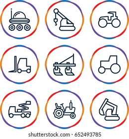 Tractor icons set. set of 9 tractor outline icons such as tractor, excavator