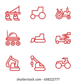Tractor icons set. set of 9 tractor outline icons such as tractor, excavator