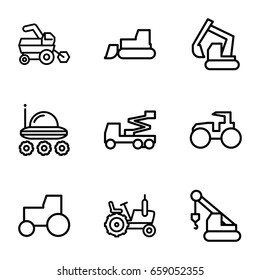 Tractor icons set. set of 9 tractor outline icons such as tractor, excavator