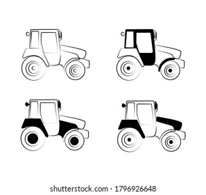 Iconos del tractor configurados. Elemento de línea simple Símbolo de tractor para plantillas, diseño web e infografías