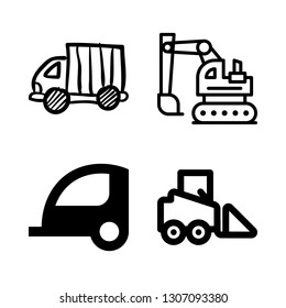 tractor icons set with trailer, excavator and bulldozer vector set