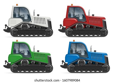 Tractor icons with side view isolated on white background. All elements in the groups on separate layers for easy editing and recolor