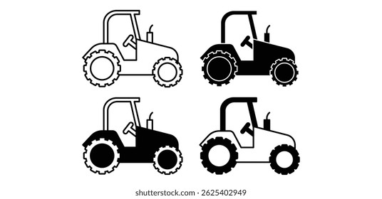 Tractor Icons Simple Agricultural Vehicle Illustrations Black and White Color Vector Design