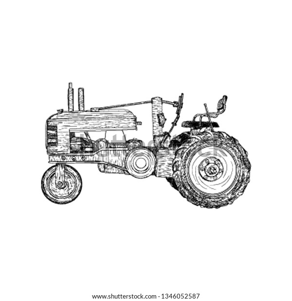 Tractor illustration\
in hand drawn vector 
