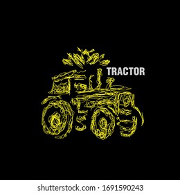 tractor illustration with scribble art or digital hand drawn for background or t-shirt design