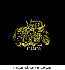 tractor illustration with scribble art or digital hand drawn for background or t-shirt design