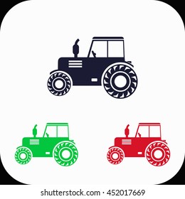 Tractor Illustration set. Blue, green, red icon.