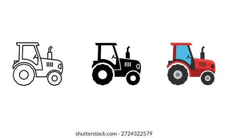 Conjunto de ilustración de tractor con diferentes colores y estilos