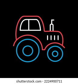 Tractor isolated flat on black background icon. Farmer machine. Agriculture sign. Graph symbol for web site design, logo, app, UI. Vector illustration, EPS10.
