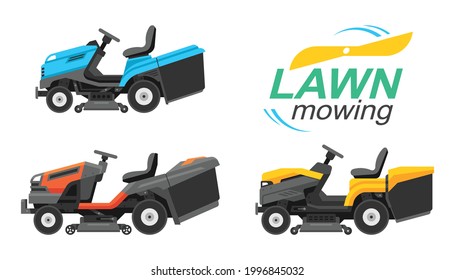 Tractor lawn mower. flat style. isolated on white background