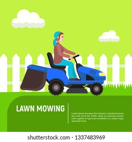 Tractor lawn mowing concept background. Flat illustration of tractor lawn mowing vector concept background for web design