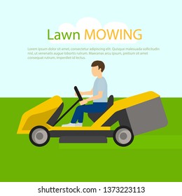 Tractor lawn mowing concept background. Flat illustration of tractor lawn mowing vector concept background for web design