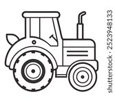 Tractor Line Art Drawing Vector.