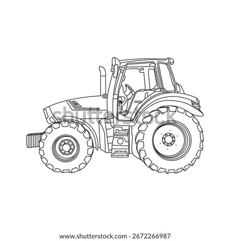 Tractor line art illustration Vector line art Vector drawing of the tractor. The drawing is inspired by a real machine. All lines in the drawing can be edited. The background is blank.